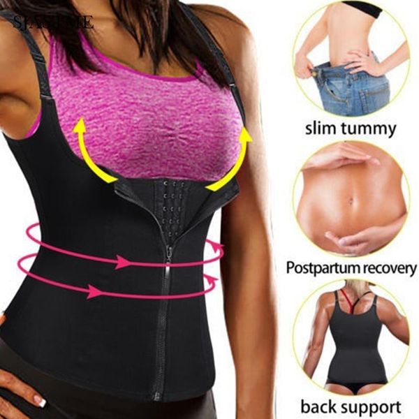 

women's shapers 2021 hook zipper sauna sweat body shaper neoprene women slimming waist trainer vest fermeture femmes taille, Black;white