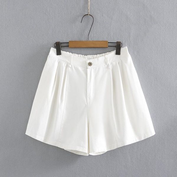 

women's shorts plus size white black summer elastic waist solid simple officewear