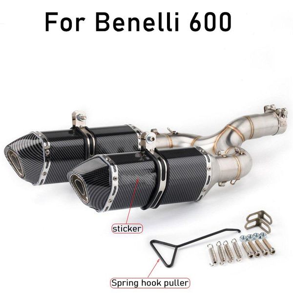 

motorcycle exhaust system 2pcs 51mm motorbike motocross middle pipe escape + 1pcs muffler mid link for benelli 600 bn