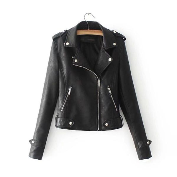 

women solid jackets autumn fashion plus size pu jacket coats long sleeve lapel collar rivet zipper outwear female streetwear, Black;brown