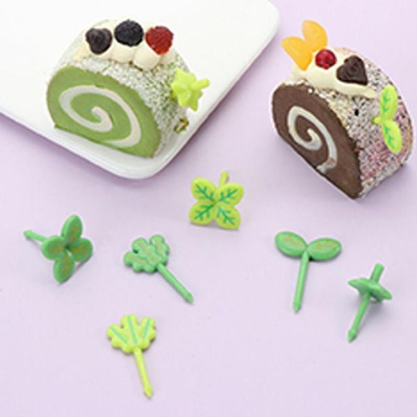 

forks 8pcs plastic fruit fork toothpick leaves lunch box bento accessories small salad tiny mini cake pick for kids
