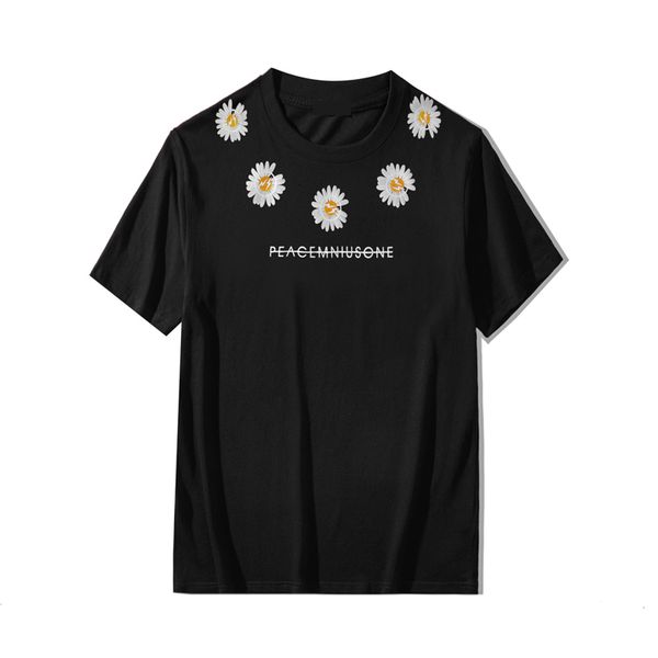 

2021 japanese fashion brand daisy short sleeve men's summer new pure cotton black medium long o-neck t-shirt 1uqm, White;black