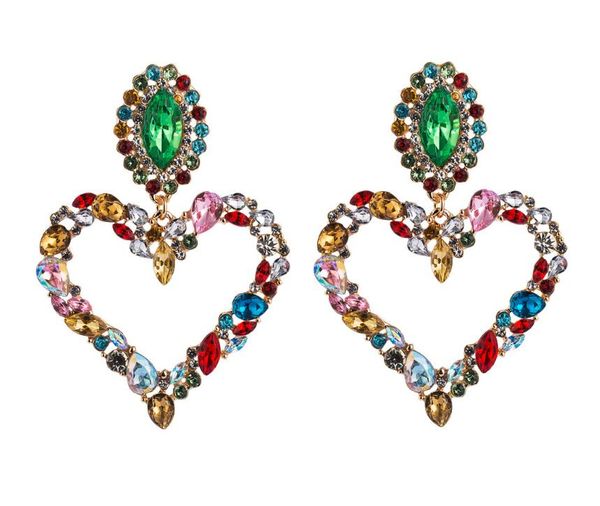 

heart shaped alloy inlaid with color diamond retro style exaggerated earrings, Silver