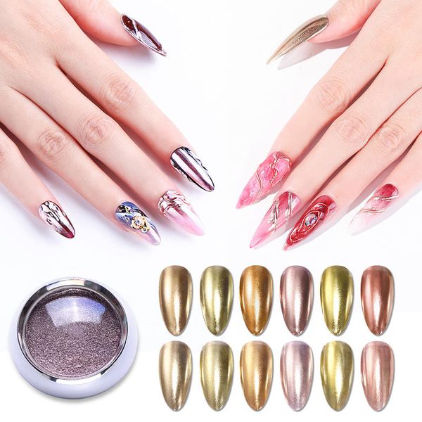 

metallic metal effect nail art powder golden mirror chrome powder holographic dust pigment decorations manicure nail powder, Silver;gold
