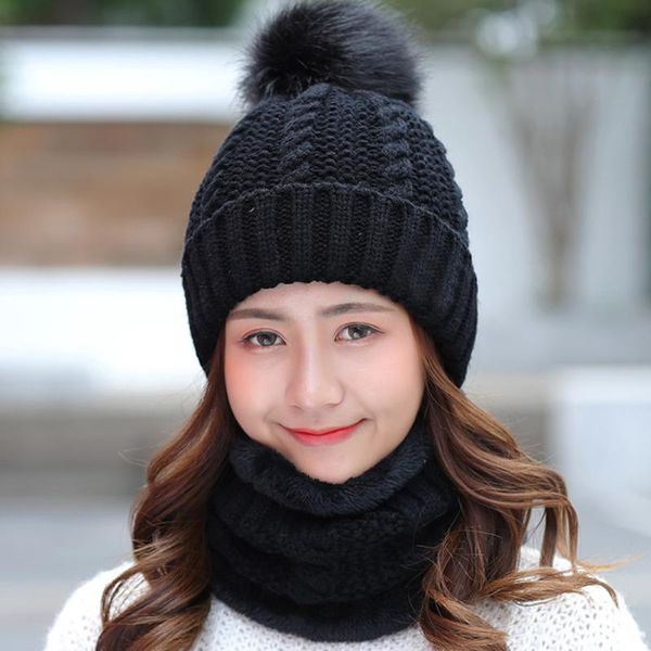 

hats, scarves & gloves sets women baggy knitting hat scarf set shopping ski cap faux fur winter fleece slouchy beanie keep warm home soft, Blue;gray