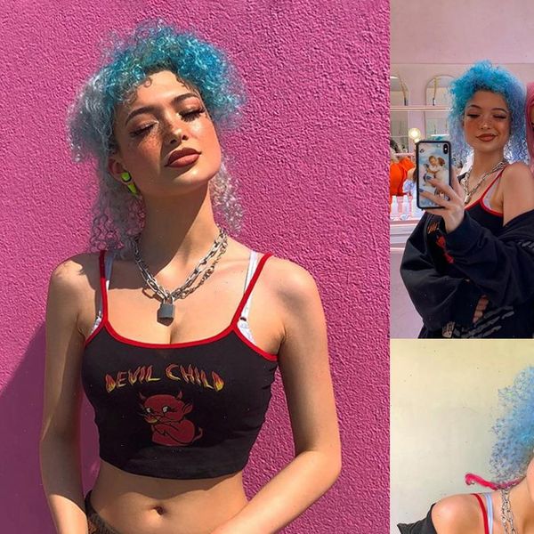 

women devil child tank vest blouse sleeveless summer crop cami drop shipping, White