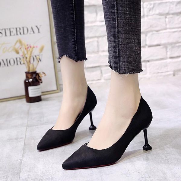 

dress shoes classic pumps women pointed toe thin heel ladies office work 7 cm high heels stiletto 2021, Black