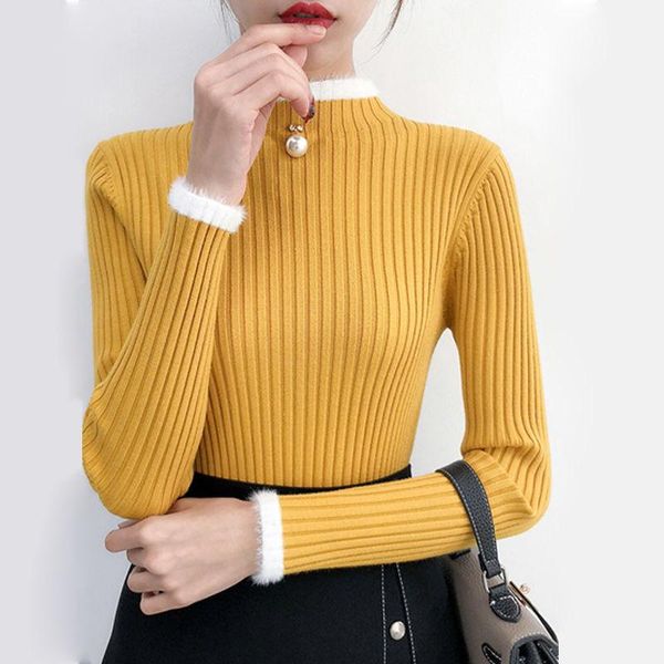 

women's sweaters women spring winter style knitted sweater pullovers lady casual striped printed turtleneck long sleeve zz0019, White;black