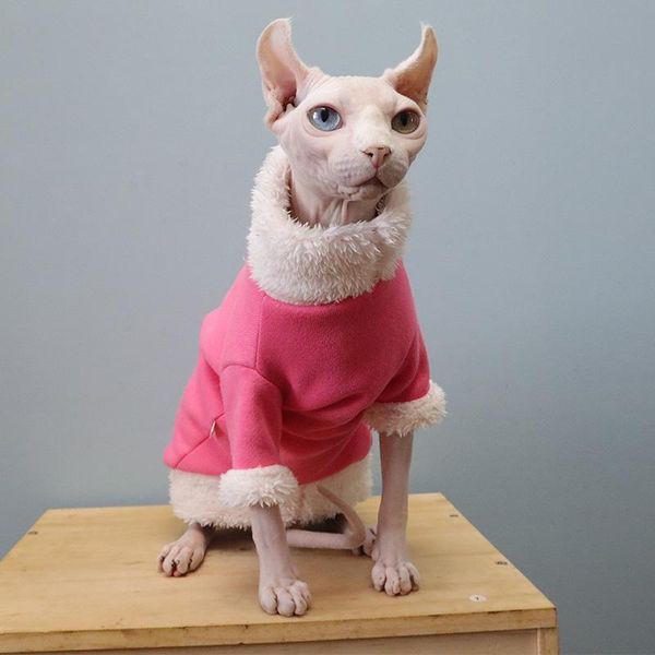 

cat costumes apparel hairless clothes winter warm pink pelvet pet for cats sphynx outfits