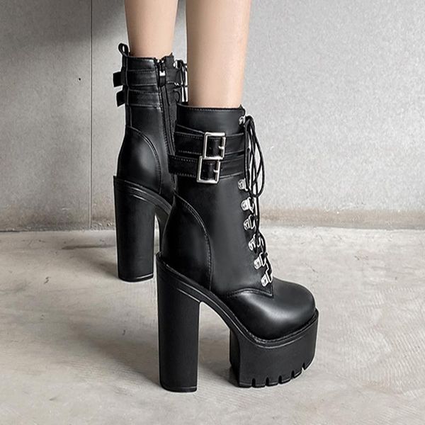 

boots platform thick heels black fashion ultra high shoes woman female round toe ankle for women ljb277