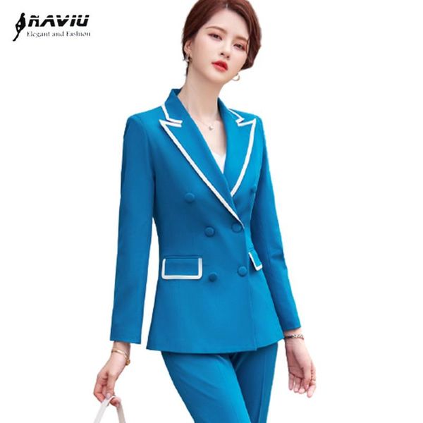 

women's two piece pants blue suits women 2021 high end temperament fashion formal slim long sleeve blazer and office ladies work colthe, White
