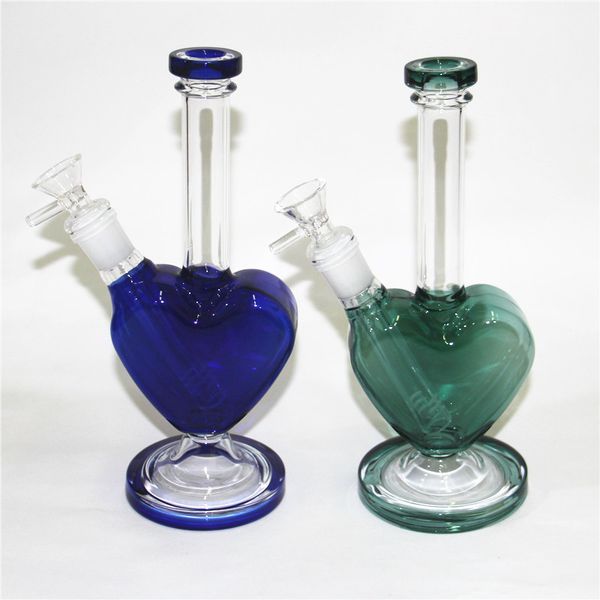 A forma di cuore Recycler Dab Rigs bolla narghilè Bong di vetro Tubi d'acqua Fumo denso Bong d'acqua Tabacco Narghilè con 14mm Ciotola chiodi banger al quarzo