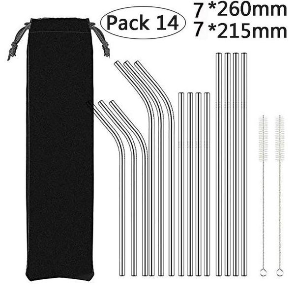 

drinking straws 260x6mm reusable straw 304 stainless steel metal with cleaner brush for mugs 20/30oz