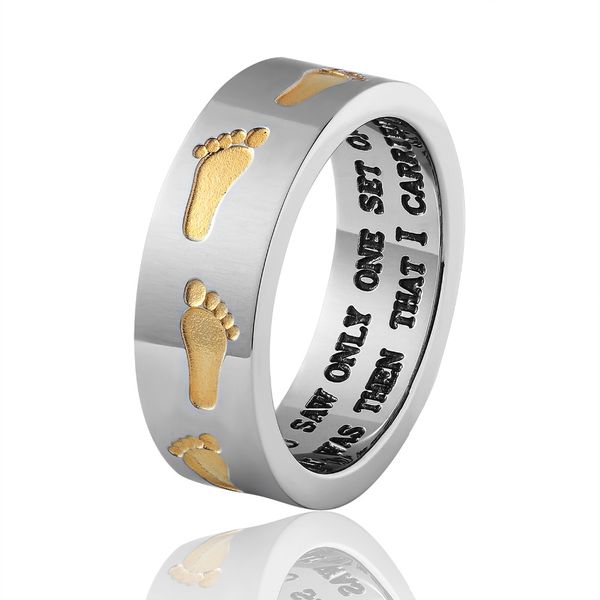 

new memorial love footprints ring internal letter double color stainless steel men and women jewelry ring wholesale fine jewelry, Silver