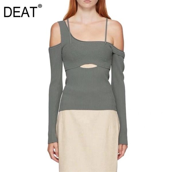 

deat asymmetrical full sleeves square knitting elastic patchwork backlesss female fashion too wo13301m 210316, Black;white