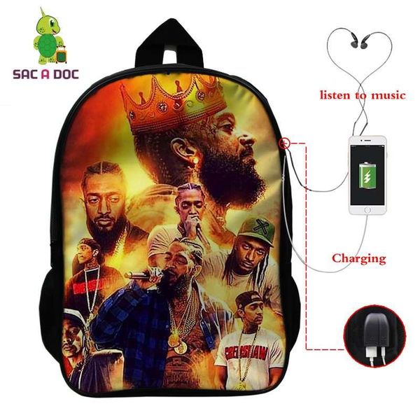 

nipsey hussle 16 inch usb charging bags mochila men women backpack 3d printed school bags for teenager boys girls bookbag