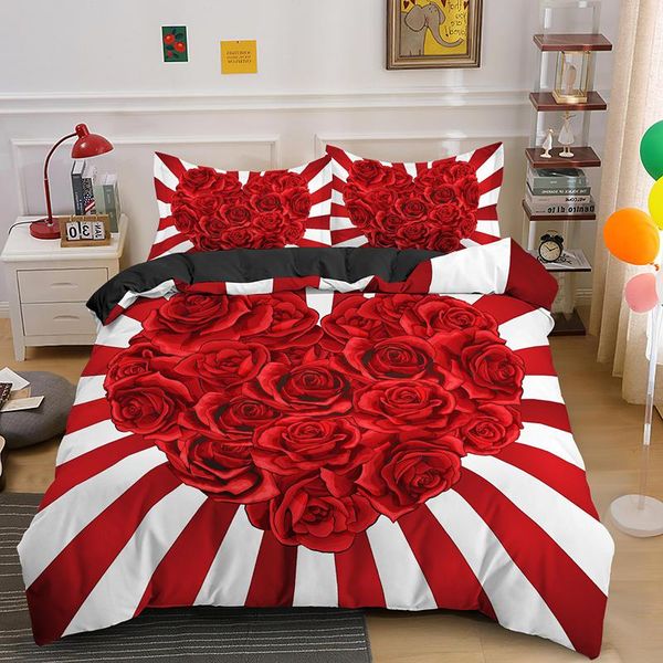 

3d rose flower bedding set love heart duvet cover luxury bedclothes for bedroom decoration single full quilt covers 2/3pcs