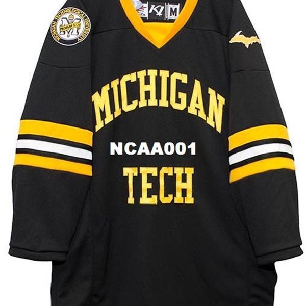 

real 001 real full embroidery michigan tech hockey jersey 100% embroidery jersey or custom any name or number jersey, Black