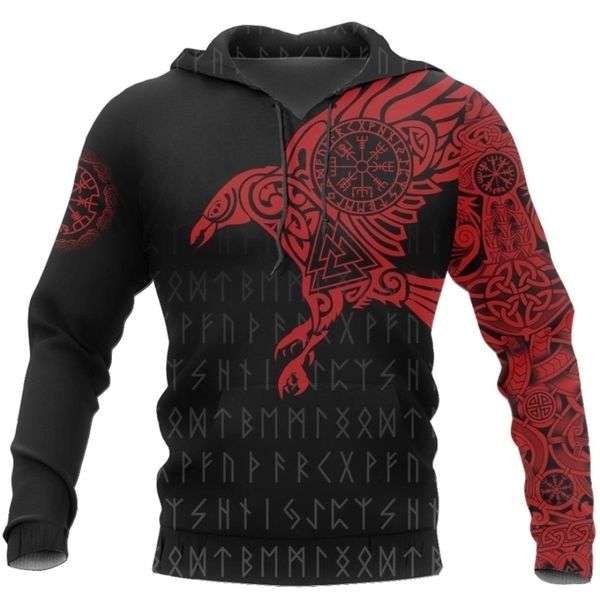 

viking - the raven of odin tattoo 3d printed men hoodies harajuku fashion hooded sweatshirt autumn hoodie sudadera hombre 201128, Black