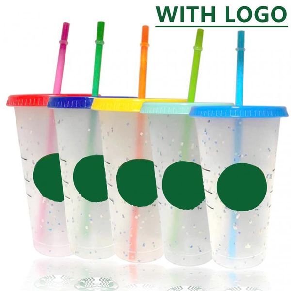 

mugs straw cup with logo flash powder water bottle straws lid plastic reusable personalized drinkware shiny drinking outdoor