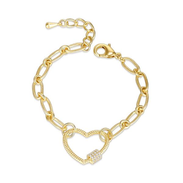 

charm bracelets openable carabiner for woman 2021 cz pave screw clasp heart bracelet boho jewerly geometric link chain, Golden;silver