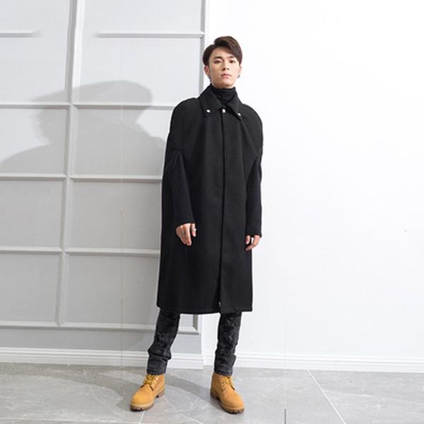 

men's wool & blends m-4xl shawl winter cloak style ancient long lapels big red festive retro man sleeveless men coats clo, Black