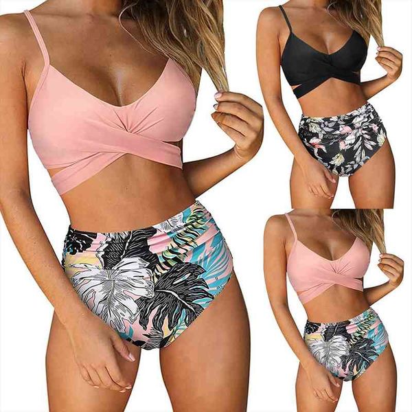 

womens swimsuits flower printed sling swimwear high waist push up beach bikinis full cup separate swimsuit bathing suit biquini, White;black