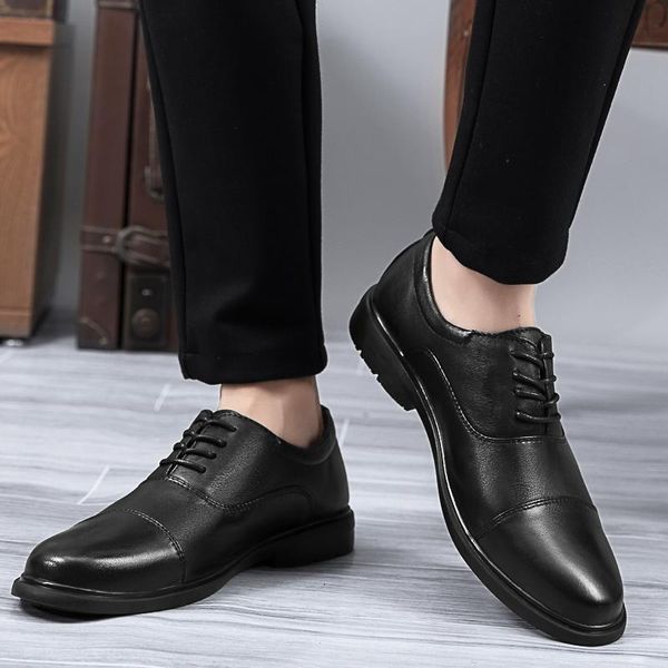 

natural leather men dress shoes handmade formal office wedding shoes men plus size quality business oxfords, Black