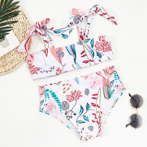 

2020 new high waist bikini set for women floral printed swimsuit female strappy swimwear push up bathing suits summer beach wear, Black