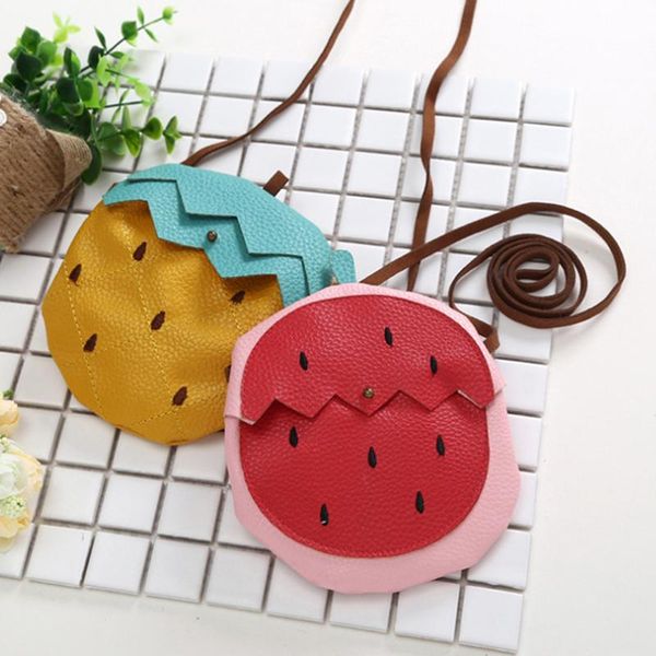 

fruit strawberry pineapple shape shoulder bag girls children kids sweet cartoon printing coin purse mini crossbody bag for girl
