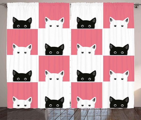

curtain & drapes cats curtains for living room chess board with kittens feline baby kitty animals pets retro mosaic window kids
