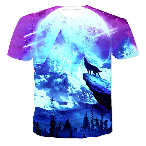 

2021 summer new fashion wolf totem 3d t-shirt men's short sve customize r359, White;black