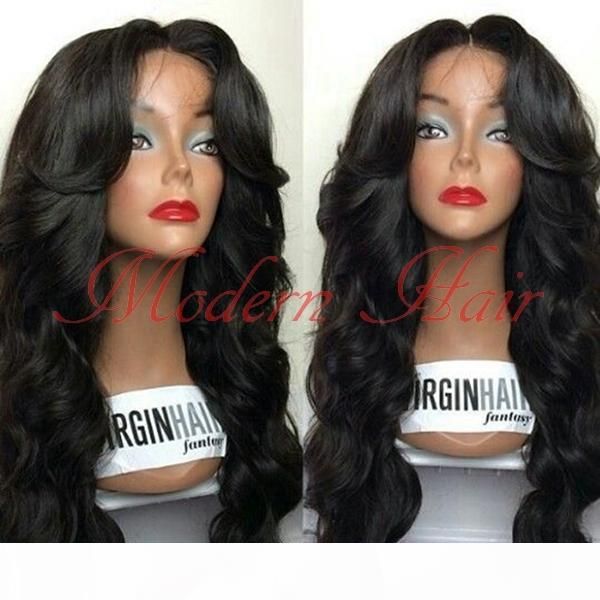 

7a fashion wavy style hair black brazilian wig body wave heat resistant synthetic lace front wigs women hair none lace wigs