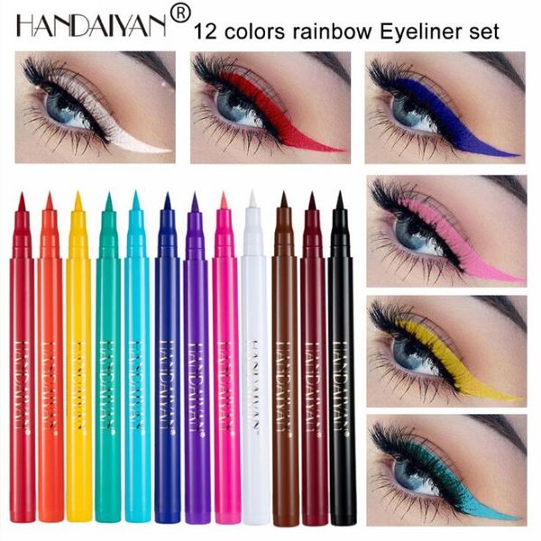 Handlaiyan 12 Renkler Mat Gökkuşağı DIY Eyeliner Kalem Su Geçirmez Uzun Ömürlü 1.6ml Net Ağırlık