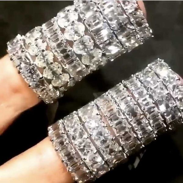 

cluster rings 925 sterling silver pave gemstone band for women men luxury wedding engagement party diamonds ring fine jewelry wholesale, Golden;silver