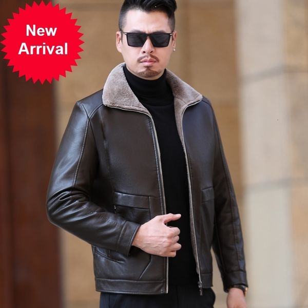 

winter men's jackets fashion coats men windbreaker fleece pu leather male jacket brand 2021 plus size, Black;brown