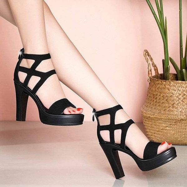 

dress shoes hollow out women sandal for woman fashion platform party sandals summer fish mouth zipper, Black