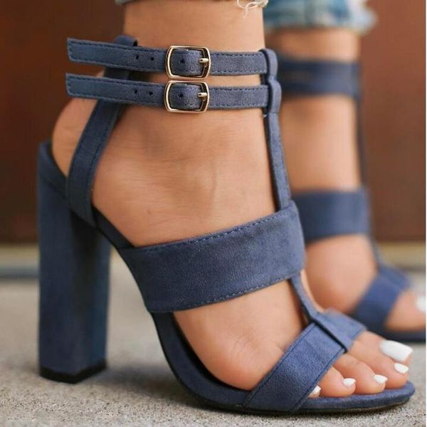 

dress shoes 2021 wind summer women's sandals square heel 10cm navy female high heels woman ankle strap 896g, Black