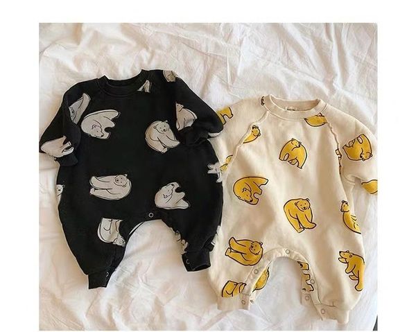 

korean boys' and girls' happy clothes 2021 spring new baby clothes newborn bear printed long sleeve sweatershirt rompers, Blue