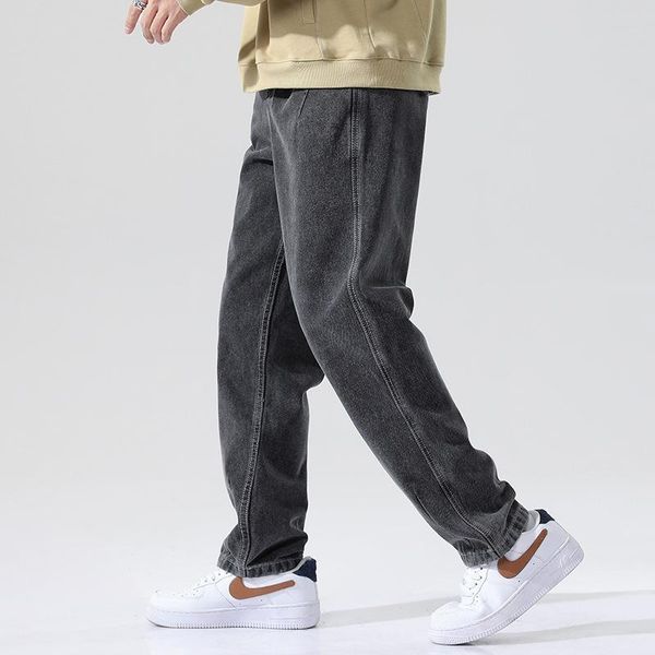 

fashion streetwear men's jeans casual leisure jogger pants gray vintage classical cargo pants men hip hop wide leg jeans homme, Blue