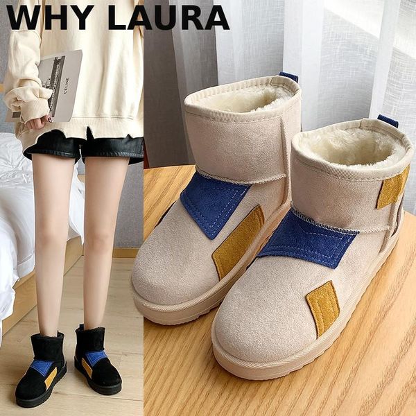 

boots women's snow winter shoes warm casual pu leather ankle non-slip short plush sponge flat loafer matching colo, Black