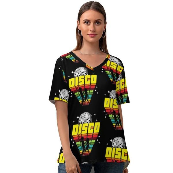 

women's t-shirt disco womens fashion street t shirt v neck printed short-sleeve tee large, White