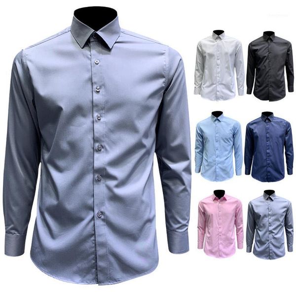 

men's dress shirts white shirt long-sleeved non-iron business are being fitted korean professional work casual suit 2021, White;black