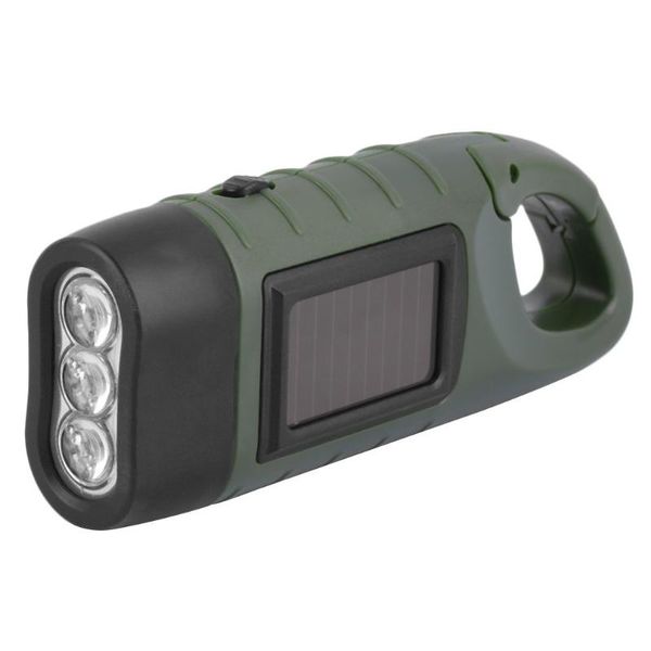 

hand held crank dynamo solar power rechargeable 3-led