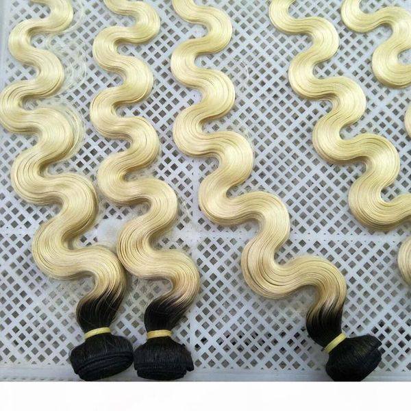 

good quality russian ombre t1b 613 two tone color hair 3 pcs lot 100% unprocessed hair body wave wavy weave, Black