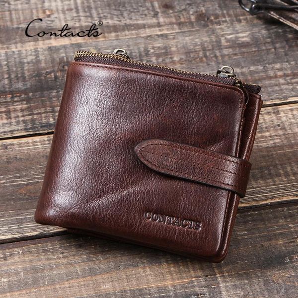 

wallets contact's rfid crazy horse cow leather wallet men portomonee card holder coin purse zipper small male money bag brand, Red;black