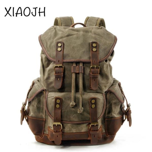 

backpack xiaojh leather outdoor men women mountaineering fishing travel fitness school bag computer canvas stitching quality