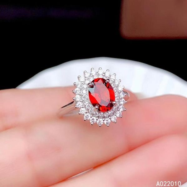 

cluster rings kjjeaxcmy fine jewelry 925 sterling silver inlaid natural garnet woman's classic adjustable ring support test, Golden;silver