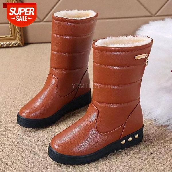 

winter shoes women snow boots waterproof warm plush cold female cotton thick sole 3cm mid-calf slip-on botas altas mujer #qw04, Black