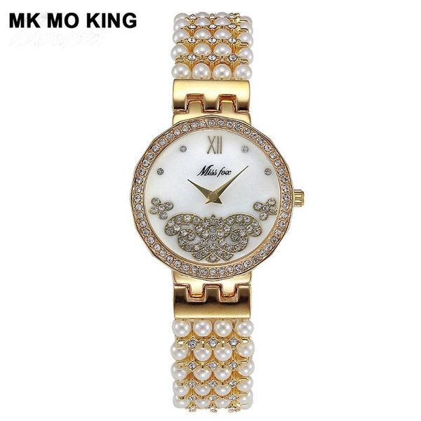 

wristwatches women's fine pearl quartz waterproof watch jewelry buckle rhinestone ladies fashion bracelet clock women watches, Slivery;brown